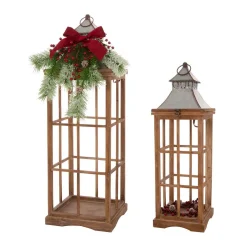 Glitzhome Brown Christmas Farmhouse Wood/Metal Lanterns (Set Of 2) -Alpine Corporation Shop glitzhome christmas candles holders gh1107203555 c3 1000