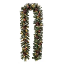 Glitzhome 9 Ft. L Pre-Lit Glittered Pine Cone Christmas Garland With Warm White LED Light