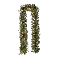 Glitzhome 9 Ft. L Pre-Lit Greenery Pine Cone Artificial Christmas Garland With Warm White LED Light