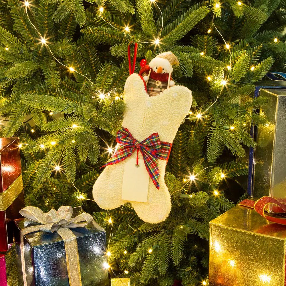 Glitzhome 12.5 In. Hooked Christmas Decor Stocking With Bone Shape 8 Glitzhome 12.5 In. Hooked Christmas Decor Stocking With Bone Shape - Image 6