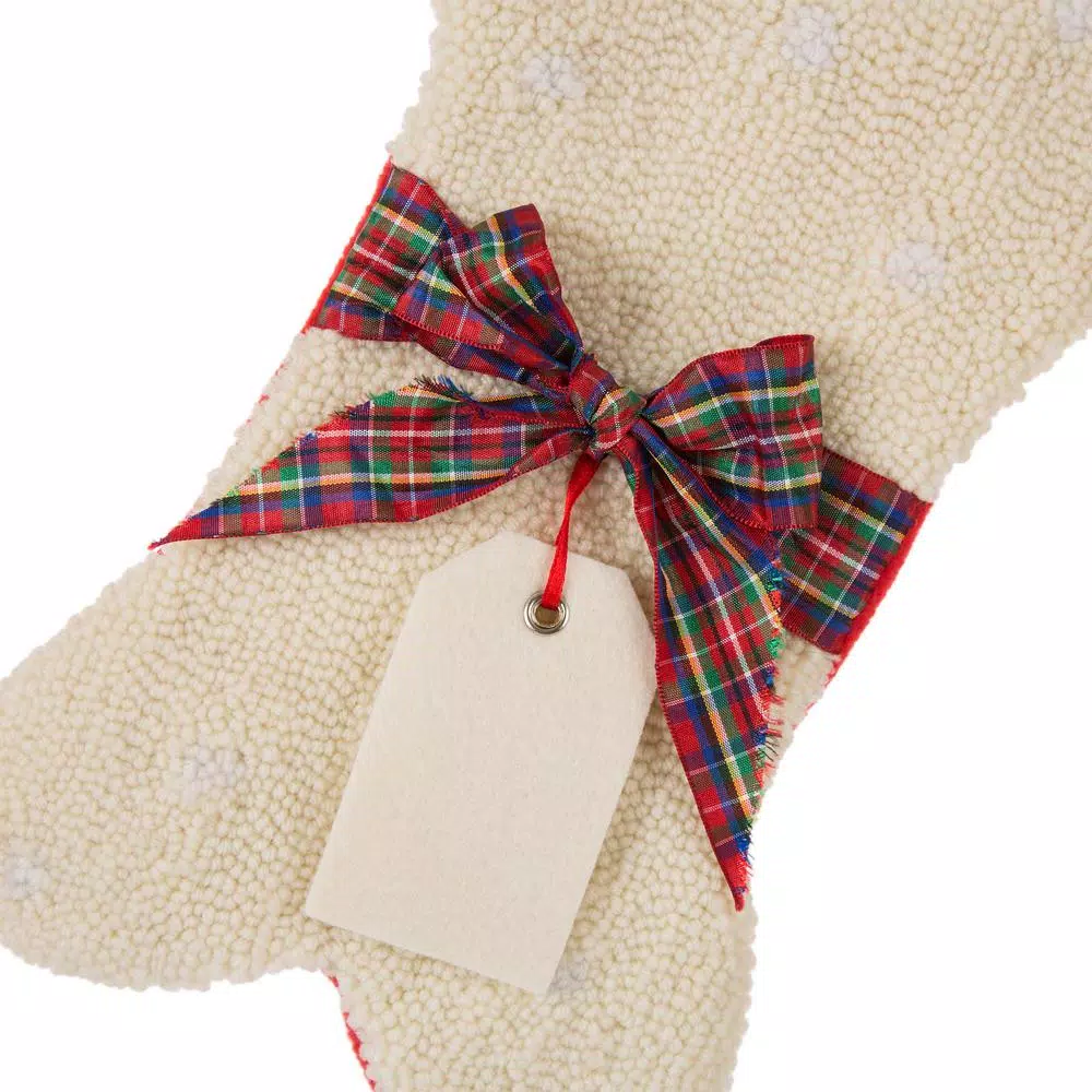 Glitzhome 12.5 In. Hooked Christmas Decor Stocking With Bone Shape 4 Glitzhome 12.5 In. Hooked Christmas Decor Stocking With Bone Shape - Image 2