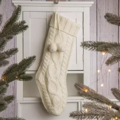 Glitzhome 24 In.H Knitted Polyester Christmas Stocking With Pom Ball-White 11 Glitzhome 24 In.H Knitted Polyester Christmas Stocking With Pom Ball-White -Alpine Corporation Shop glitzhome christmas stockings 1113202580 31 1000