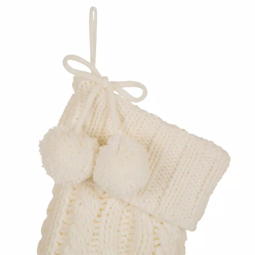 Glitzhome 24 In.H Knitted Polyester Christmas Stocking With Pom Ball-White 4 Glitzhome 24 In.H Knitted Polyester Christmas Stocking With Pom Ball-White - Image 2