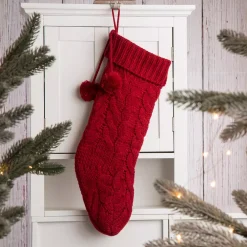 Glitzhome 24 In. H Knitted Polyester Christmas Stocking With Pom Ball-Red -Alpine Corporation Shop glitzhome christmas stockings 1113202581 31 1000