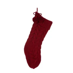 Glitzhome 24 In. H Knitted Polyester Christmas Stocking With Pom Ball-Red