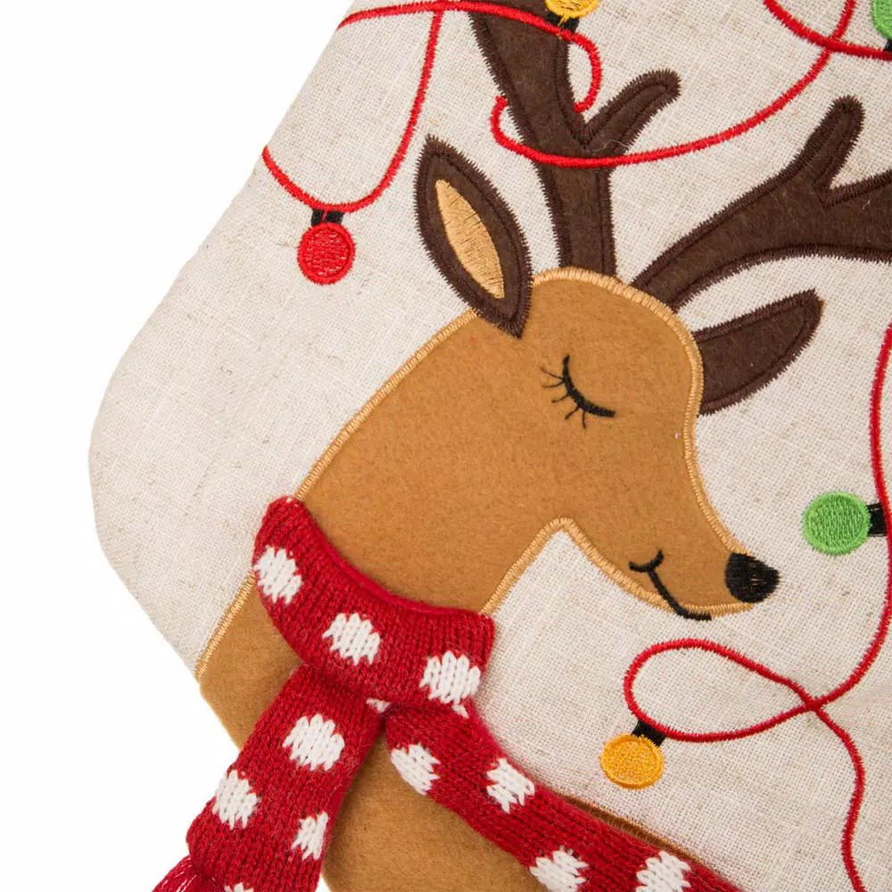 Glitzhome 21 In. L LED Embroidered Linen Christmas Stocking – Reindeer 8 Glitzhome 21 In. L LED Embroidered Linen Christmas Stocking – Reindeer - Image 6