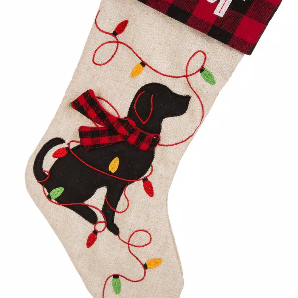 Glitzhome 21 In. L LED Embroidered Linen Christmas Stocking – Dog 8 Glitzhome 21 In. L LED Embroidered Linen Christmas Stocking – Dog - Image 6
