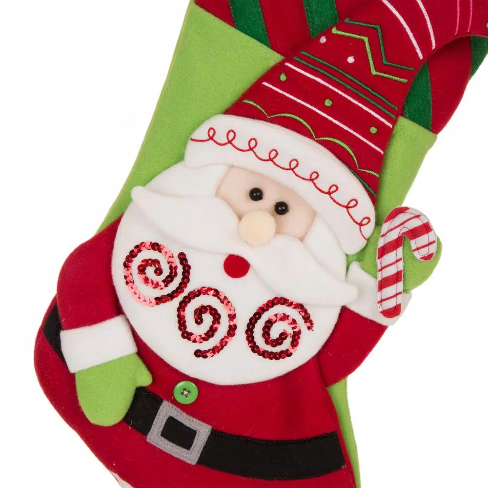 Glitzhome 21 In. L 3D Felt Christmas Stocking – Santa 5 Glitzhome 21 In. L 3D Felt Christmas Stocking – Santa - Image 3