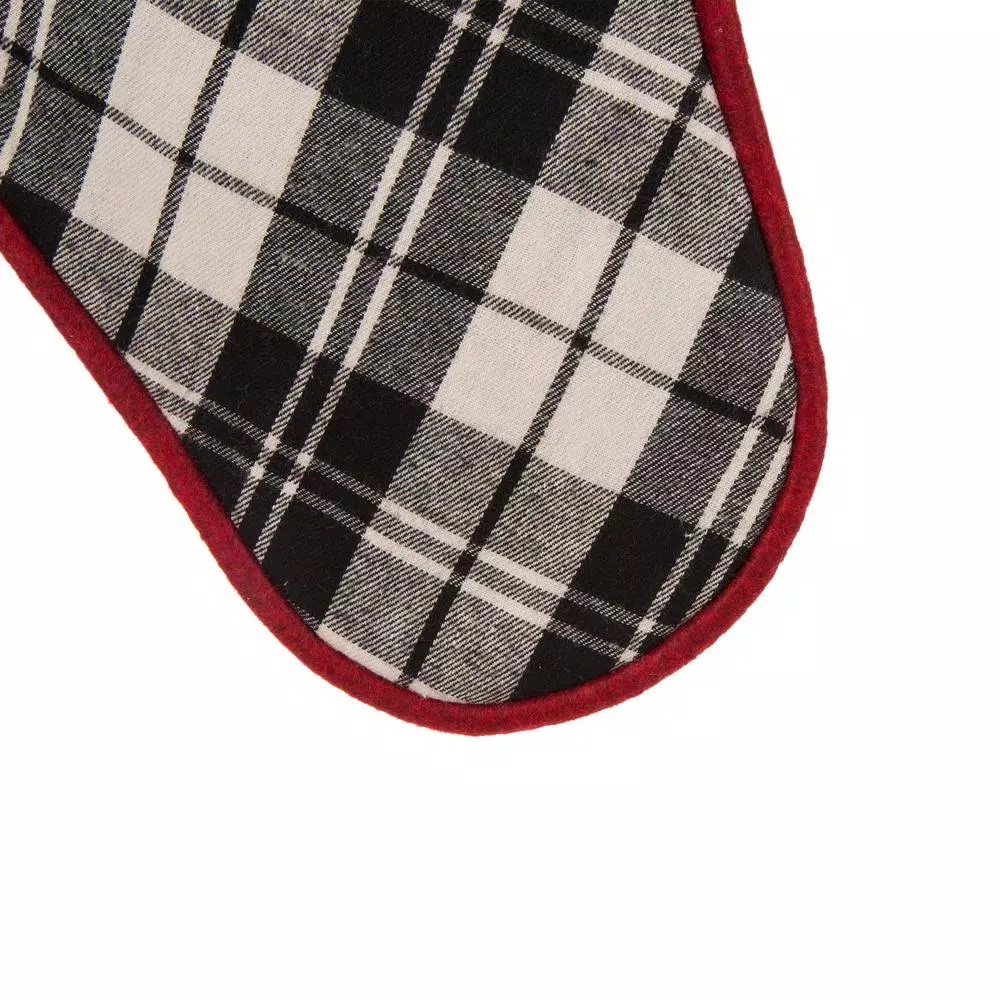 Glitzhome 20 In. L Black And White Plaid Fabric Christmas Stocking 6 Glitzhome 20 In. L Black And White Plaid Fabric Christmas Stocking - Image 4