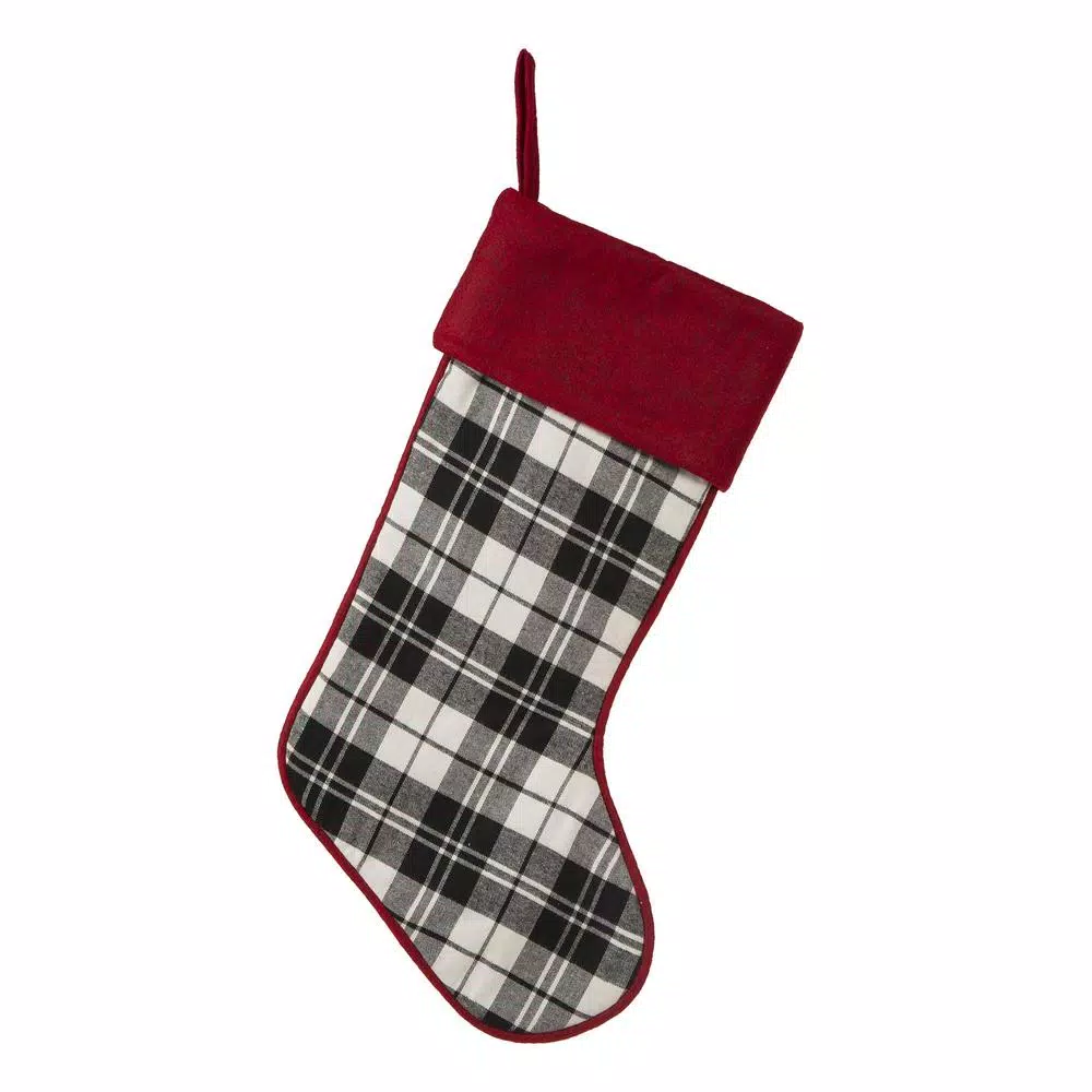 Glitzhome 20 In. L Black And White Plaid Fabric Christmas Stocking 3 Glitzhome 20 In. L Black And White Plaid Fabric Christmas Stocking