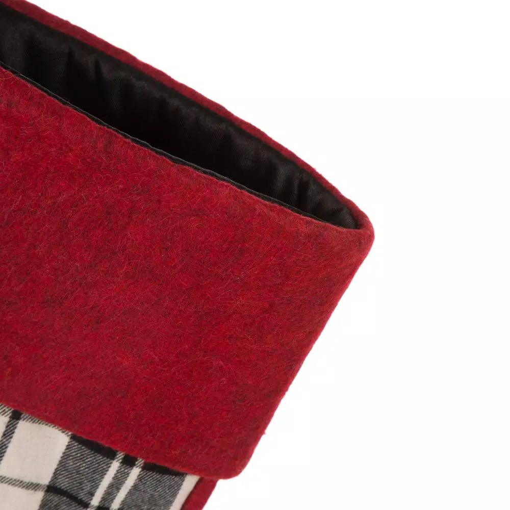 Glitzhome 20 In. L Black And White Plaid Fabric Christmas Stocking 4 Glitzhome 20 In. L Black And White Plaid Fabric Christmas Stocking - Image 2