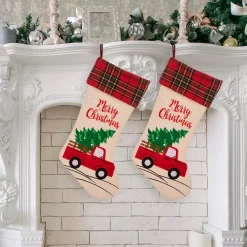 Glitzhome 21 In. Polyester Embroidered Linen Christmas Decoration Stocking (2-Pack) -Alpine Corporation Shop glitzhome christmas stockings 2004700041 31 1000