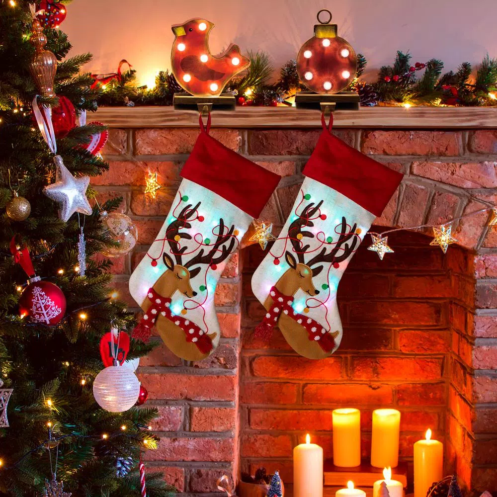 Glitzhome 21 In. H LED Embroidered Polyester Linen Christmas Decoration Stocking (2-Pack) 8 Glitzhome 21 In. H LED Embroidered Polyester Linen Christmas Decoration Stocking (2-Pack) - Image 6