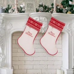 Glitzhome 21 In. White Fleece Polyester Christmas Decoration Stocking (2-Pack) -Alpine Corporation Shop glitzhome christmas stockings 2004700043 31 1000