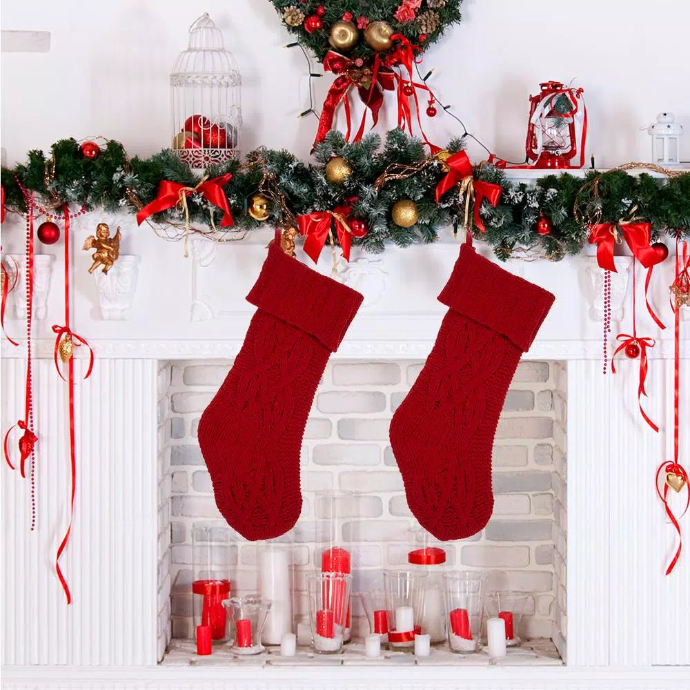 Glitzhome 22 In. Knitted Polyester Red Christmas Decoration Stocking (2-Pack) 9 Glitzhome 22 In. Knitted Polyester Red Christmas Decoration Stocking (2-Pack) - Image 7