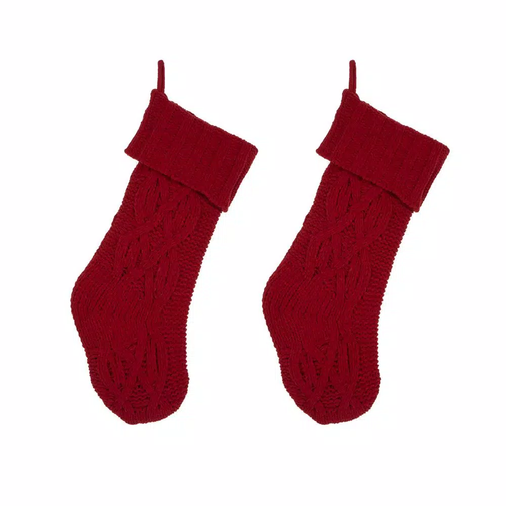 Glitzhome 22 In. Knitted Polyester Red Christmas Decoration Stocking (2-Pack) 3 Glitzhome 22 In. Knitted Polyester Red Christmas Decoration Stocking (2-Pack)