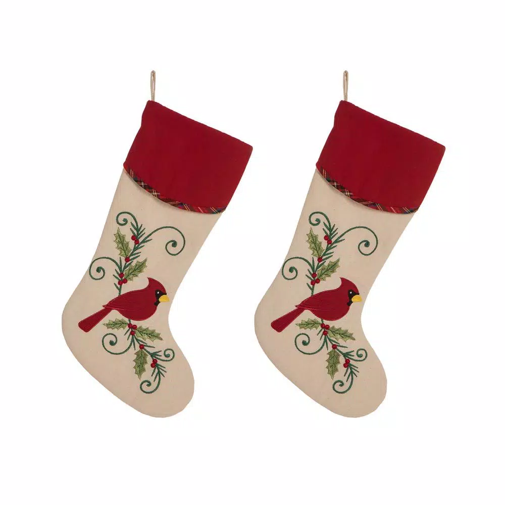 Glitzhome 21 In. Polyester Fabric Christmas Decoration Stocking (2-Pack) 3 Glitzhome 21 In. Polyester Fabric Christmas Decoration Stocking (2-Pack)