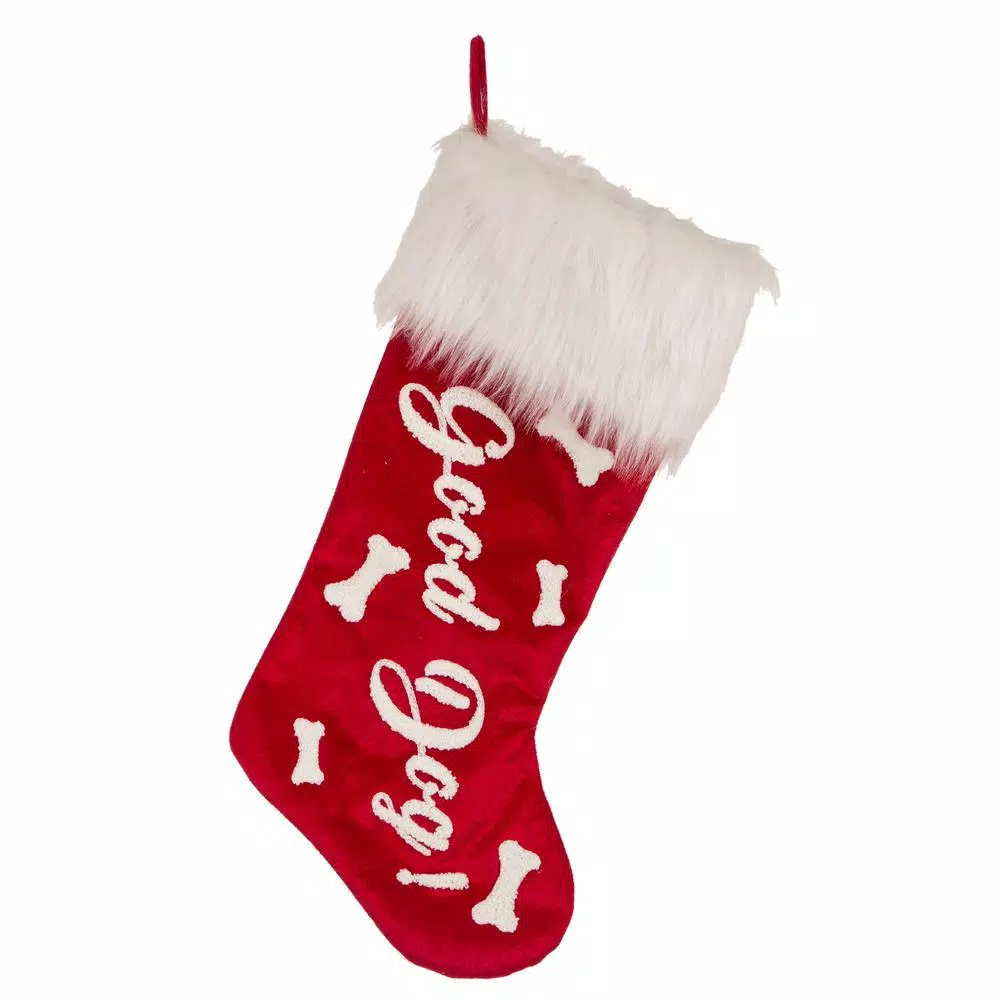 Glitzhome 21 In. H Polyester Velvet Christmas Stocking With Plush Cuff- Good Dog (2-Pack) 4 Glitzhome 21 In. H Polyester Velvet Christmas Stocking With Plush Cuff- Good Dog (2-Pack) - Image 2