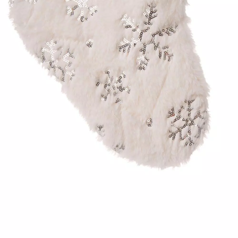 Glitzhome 21 In. H Polyester White Plush Stocking With Snowflake Christmas 5 Glitzhome 21 In. H Polyester White Plush Stocking With Snowflake Christmas - Image 3
