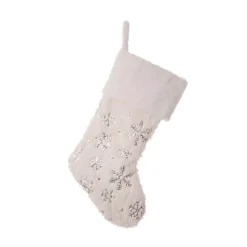Glitzhome 21 In. H Polyester White Plush Stocking With Snowflake Christmas