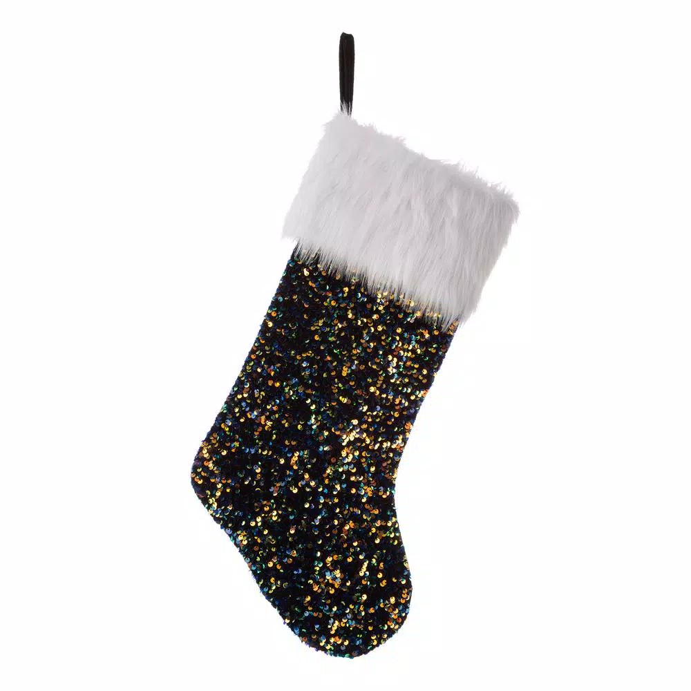 Glitzhome 21 In. H Polyester Navy Blue Sequin Christmas Stocking 3 Glitzhome 21 In. H Polyester Navy Blue Sequin Christmas Stocking