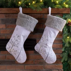 Glitzhome 21 In. H Polyester White Fleece Stocking With Christmas Tree And Snowflake (2-Pack) 9 Glitzhome 21 In. H Polyester White Fleece Stocking With Christmas Tree And Snowflake (2-Pack) -Alpine Corporation Shop glitzhome christmas stockings 2004700087 31 1000