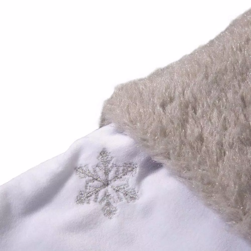 Glitzhome 21 In. H Polyester White Fleece Stocking With Christmas Tree And Snowflake (2-Pack) 5 Glitzhome 21 In. H Polyester White Fleece Stocking With Christmas Tree And Snowflake (2-Pack) - Image 3