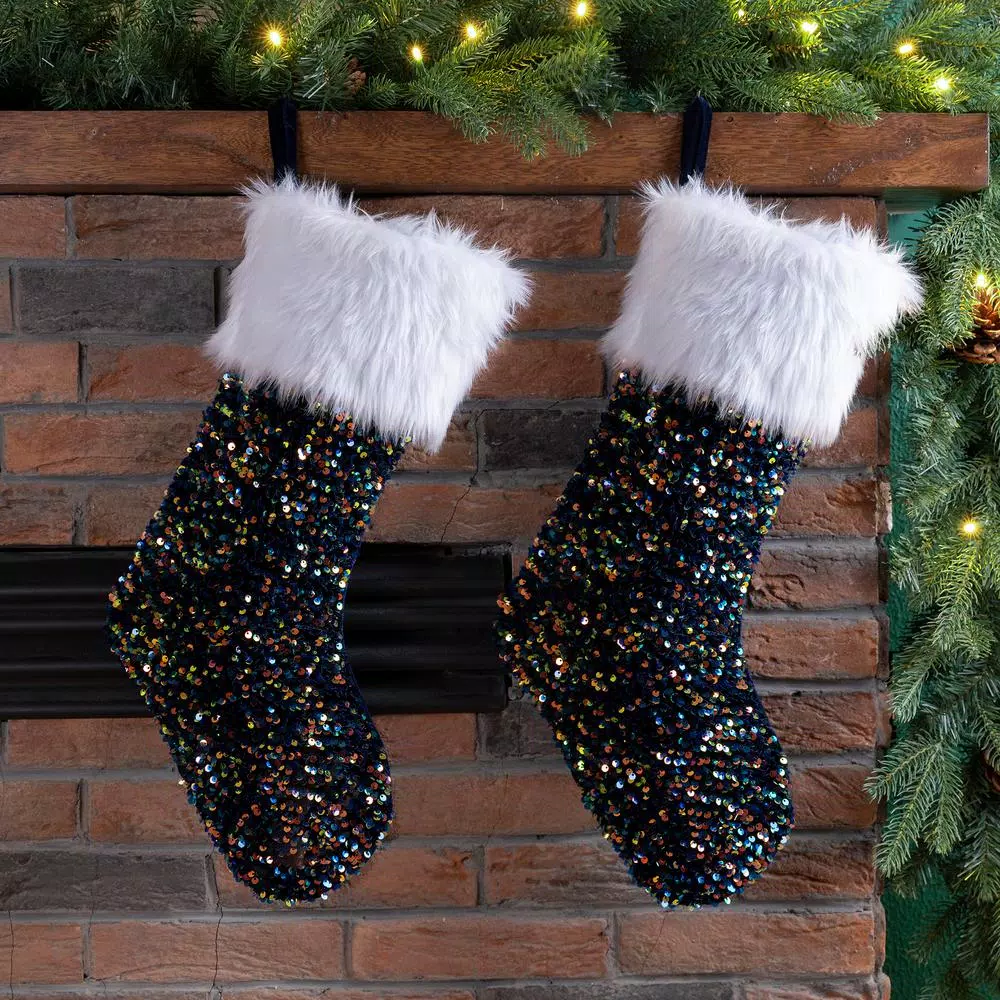 Glitzhome 21 In. H Polyester Navy Blue Sequin Christmas Stocking (2-Pack) 7 Glitzhome 21 In. H Polyester Navy Blue Sequin Christmas Stocking (2-Pack) - Image 5