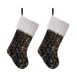 Glitzhome 21 In. H Polyester Navy Blue Sequin Christmas Stocking (2-Pack)
