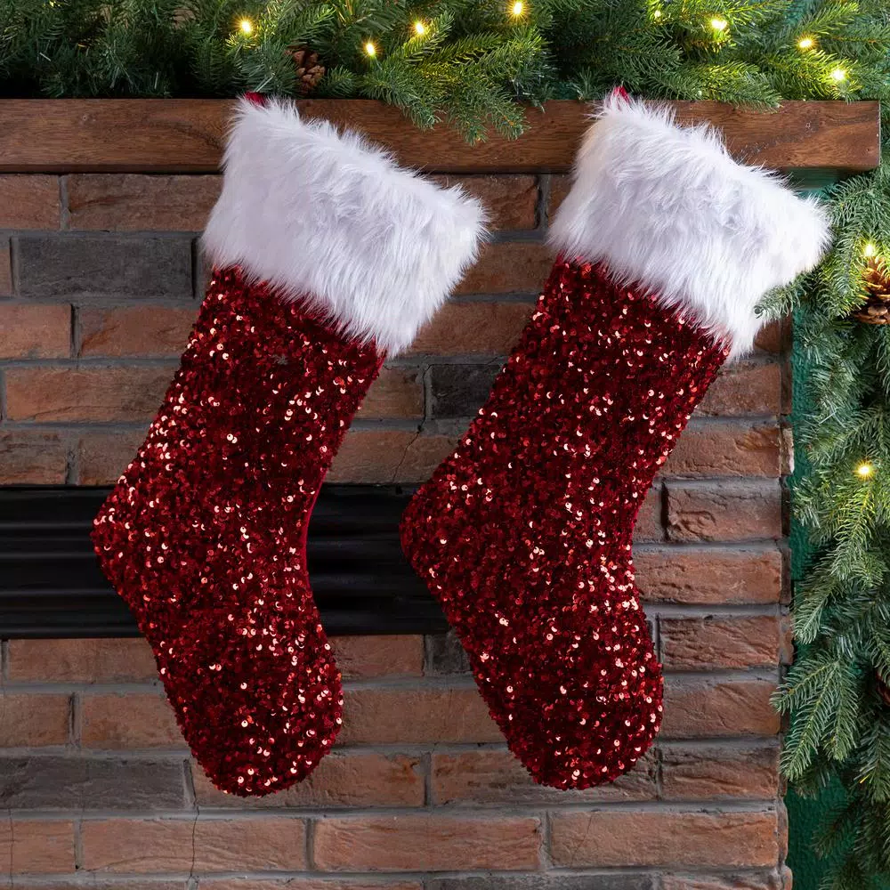 Glitzhome 21 In. H Polyester Red Sequin Christmas Stocking (2-Pack) 7 Glitzhome 21 In. H Polyester Red Sequin Christmas Stocking (2-Pack) - Image 5