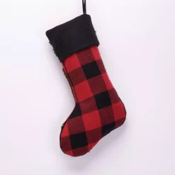 Glitzhome 19 In. Polyester/Acrylic Plaid Christmas Stocking With Rug Hooked Bear -Alpine Corporation Shop glitzhome christmas stockings jk13225pfb 4f 1000