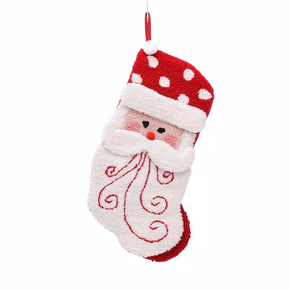 Glitzhome 20 In. Polyester/Acrylic Hooked 3D Santa Christmas Stocking 3 Glitzhome 20 In. Polyester/Acrylic Hooked 3D Santa Christmas Stocking
