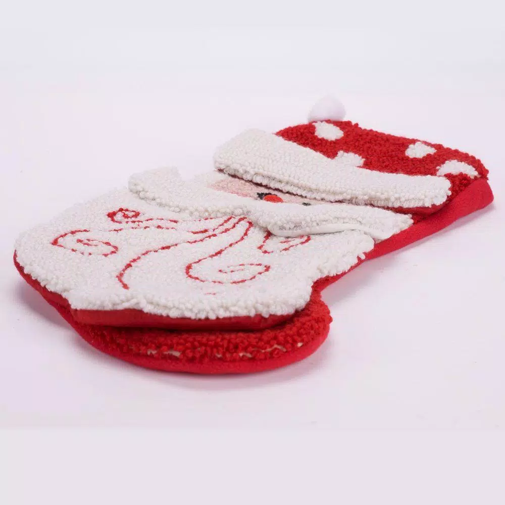 Glitzhome 20 In. Polyester/Acrylic Hooked 3D Santa Christmas Stocking 4 Glitzhome 20 In. Polyester/Acrylic Hooked 3D Santa Christmas Stocking - Image 2