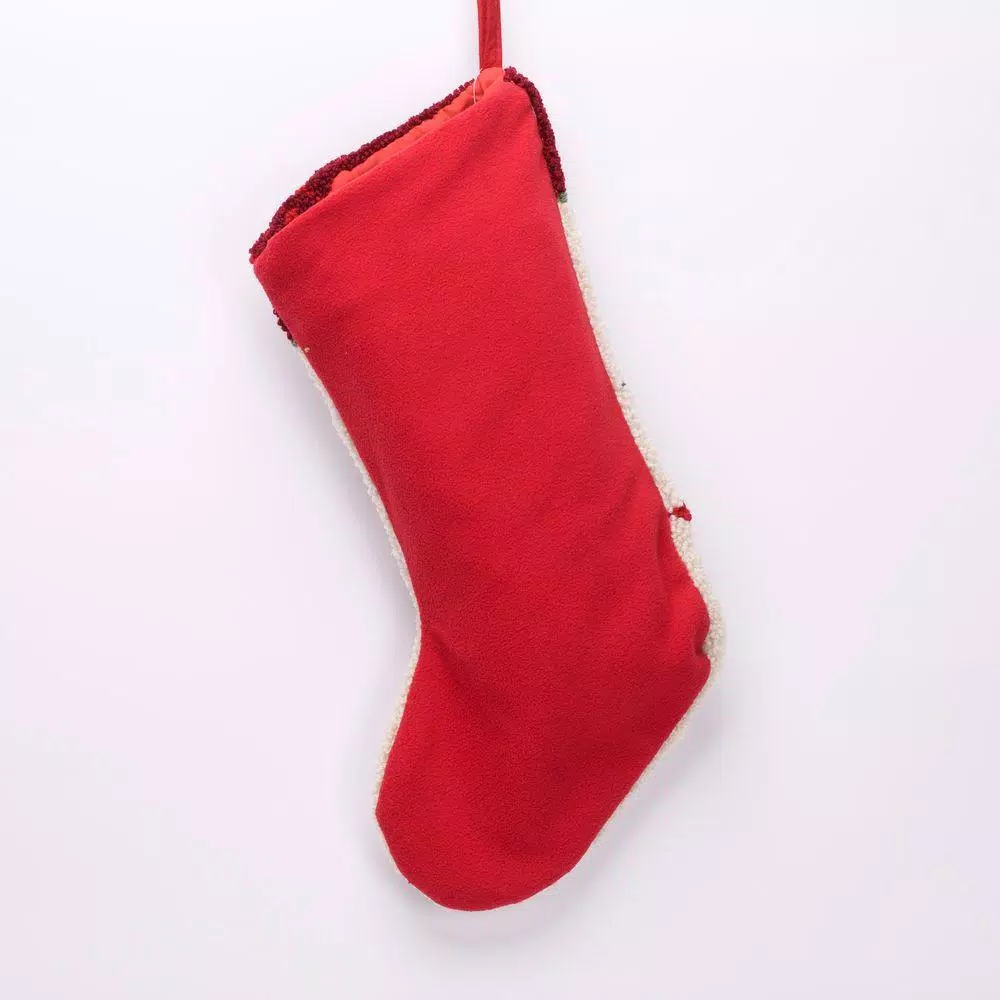 Glitzhome 19 In. Polyester/Acrylic Hooked Christmas Stocking With Poinsettia 4 Glitzhome 19 In. Polyester/Acrylic Hooked Christmas Stocking With Poinsettia - Image 2
