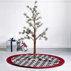 Glitzhome 48 In. D Black And White Plaid Fabric Christmas Tree Skirt With Red Trim -Alpine Corporation Shop glitzhome christmas tree skirts collars 1103203332 31 1000