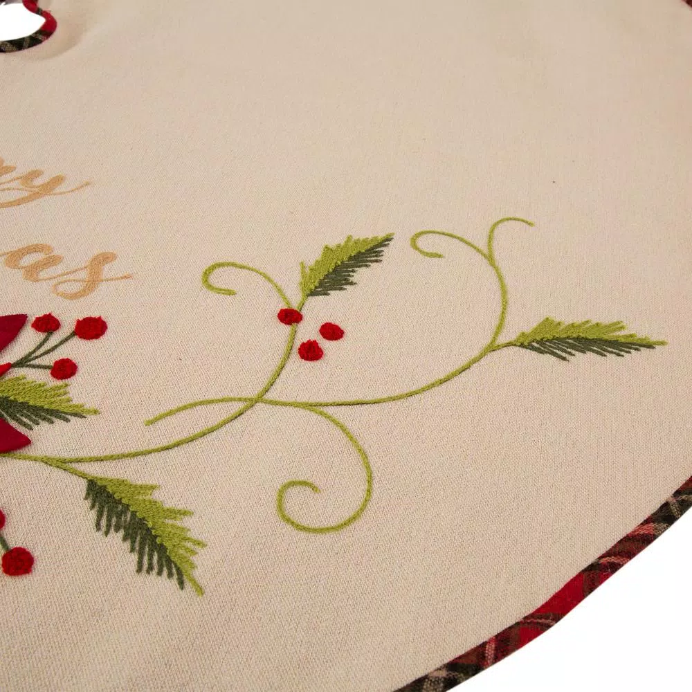 Glitzhome 48 In. D Fabric Christmas Tree Skirt In Poinsettia 7 Glitzhome 48 In. D Fabric Christmas Tree Skirt In Poinsettia - Image 5