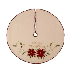 Glitzhome 48 In. D Fabric Christmas Tree Skirt In Poinsettia