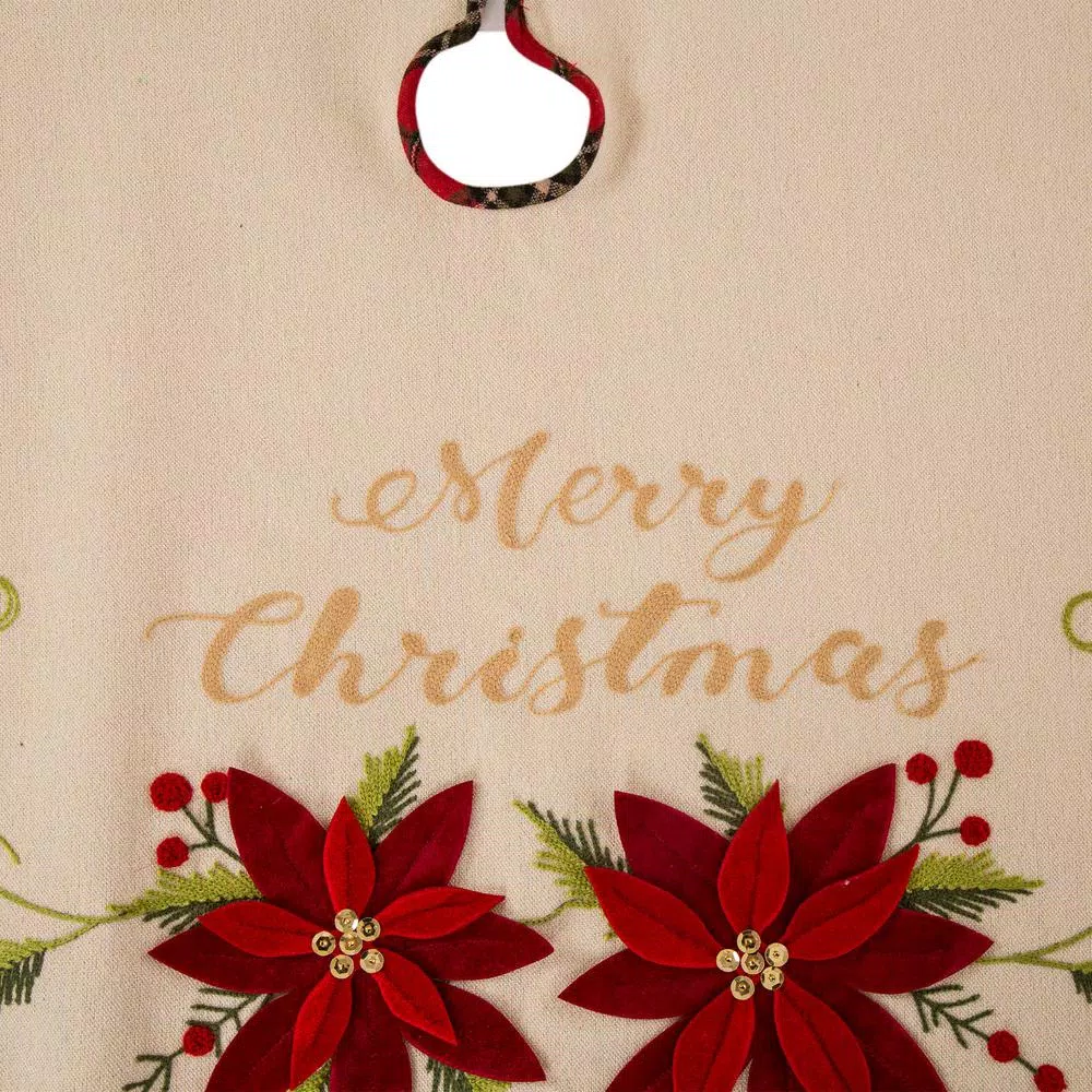 Glitzhome 48 In. D Fabric Christmas Tree Skirt In Poinsettia 8 Glitzhome 48 In. D Fabric Christmas Tree Skirt In Poinsettia - Image 6