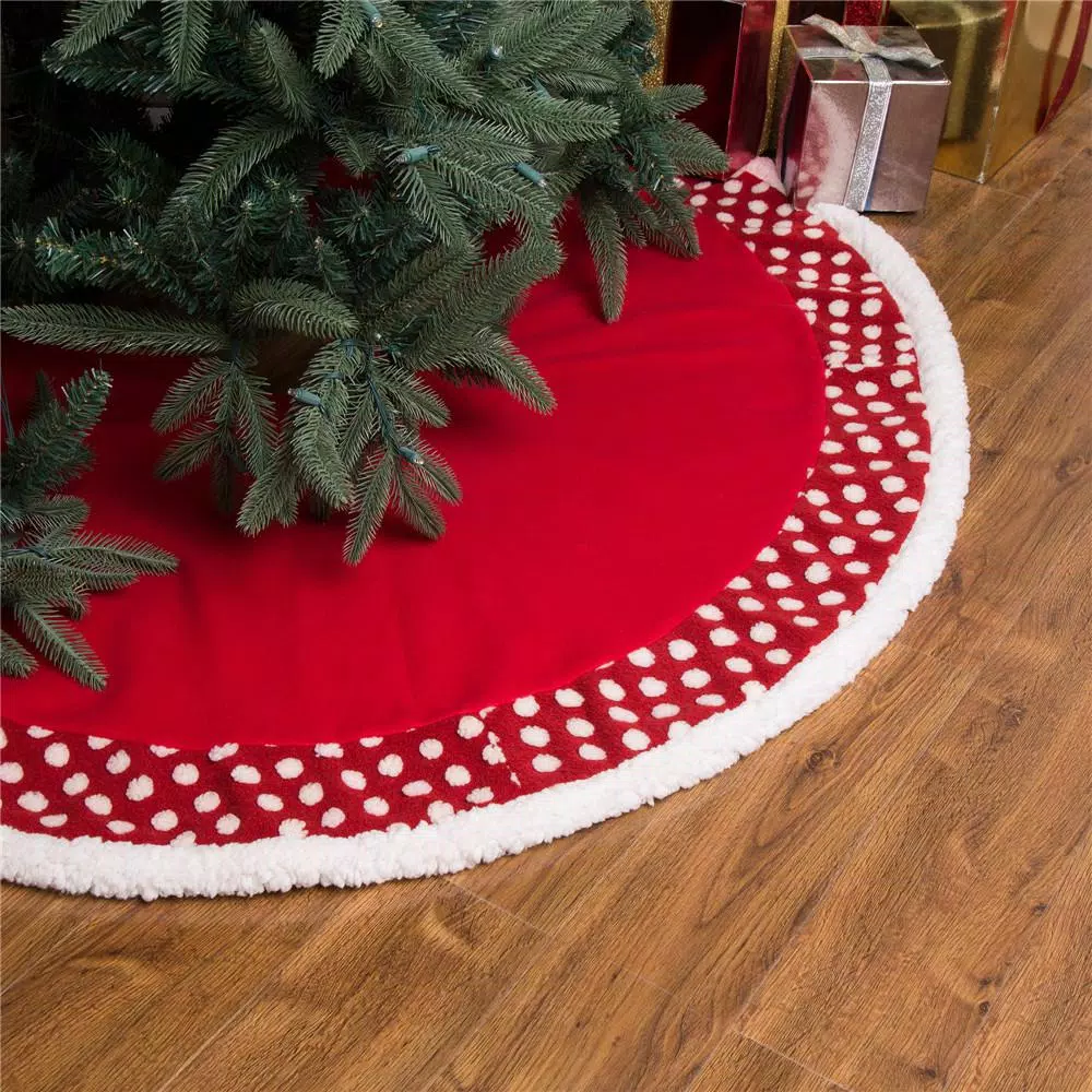 Glitzhome 48 In. D Fabric Christmas Tree Skirt In Pompom 8 Glitzhome 48 In. D Fabric Christmas Tree Skirt In Pompom - Image 6