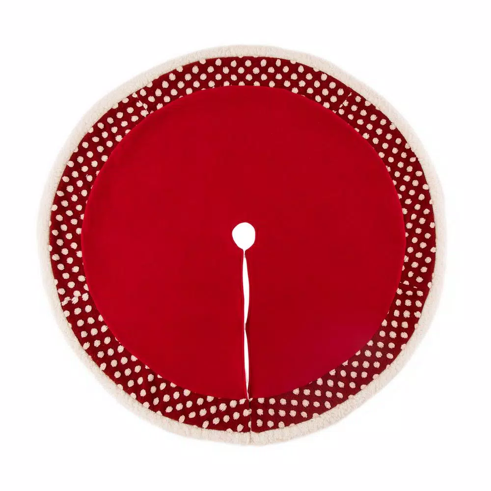 Glitzhome 48 In. D Fabric Christmas Tree Skirt In Pompom 3 Glitzhome 48 In. D Fabric Christmas Tree Skirt In Pompom