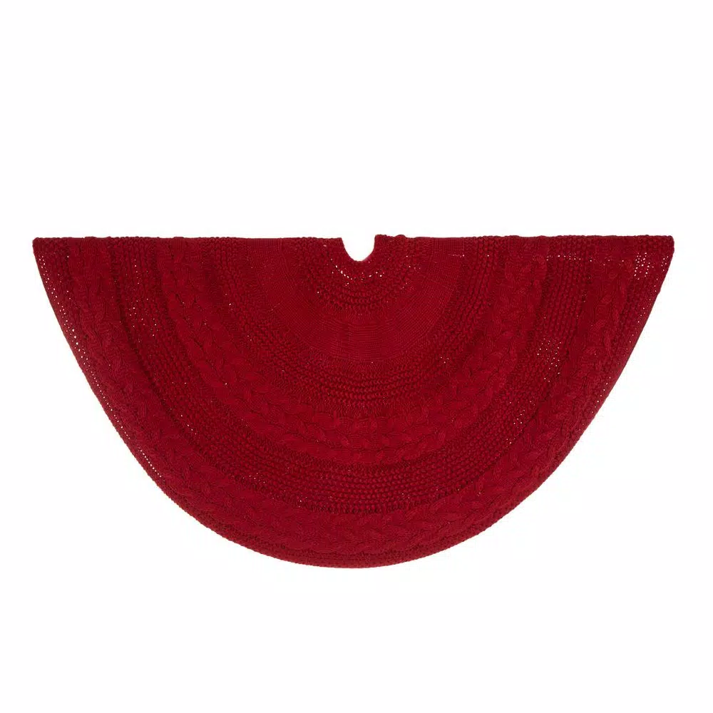 Glitzhome 52 In. D Knitted Acrylic Red Christmas Tree Skirt 8 Glitzhome 52 In. D Knitted Acrylic Red Christmas Tree Skirt - Image 6
