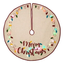 Glitzhome 48 In. D LED Embroidered Linen Christmas Tree Skirt β Merry Christmas