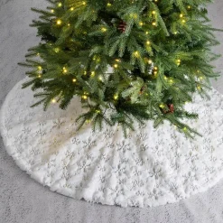 Glitzhome 48 In. D White Plush With Snowflake Christmas Tree Skirt -Alpine Corporation Shop glitzhome christmas tree skirts collars 2004700065 31 1000