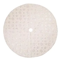 Glitzhome 48 In. D White Plush With Snowflake Christmas Tree Skirt