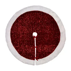 Glitzhome 48 In. D Red Sequin Christmas Tree Skirt