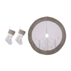 Glitzhome 48 In. Tree Skirt And 21 In. H Stocking (Set Of 3 White Fleece Christmas Decorations)