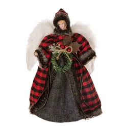Glitzhome 12 In. H Plaid Angel Christmas Tree Topper Decoration