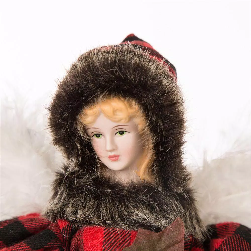 Glitzhome 12 In. H Plaid Angel Christmas Tree Topper Decoration 4 Glitzhome 12 In. H Plaid Angel Christmas Tree Topper Decoration - Image 2