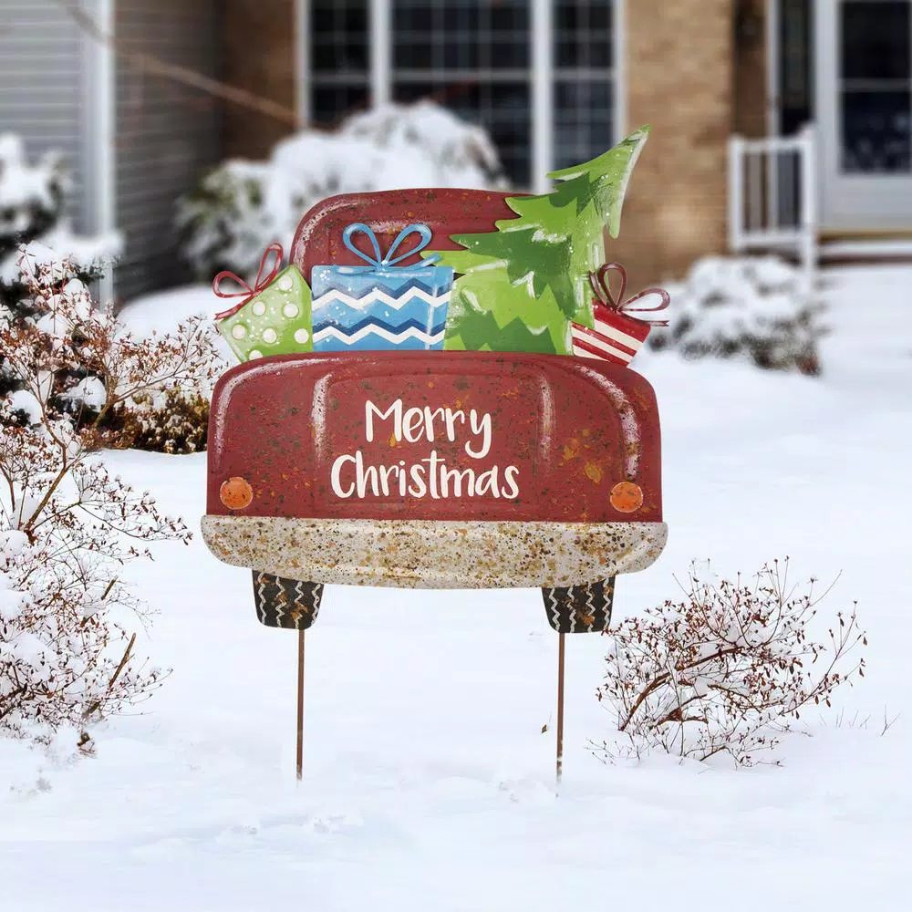 Glitzhome 31.89 In. H Rusty Metal Christmas Truck Yard Stake Or Standing Decor Or Wall Decor 10 Glitzhome 31.89 In. H Rusty Metal Christmas Truck Yard Stake Or Standing Decor Or Wall Decor - Image 8