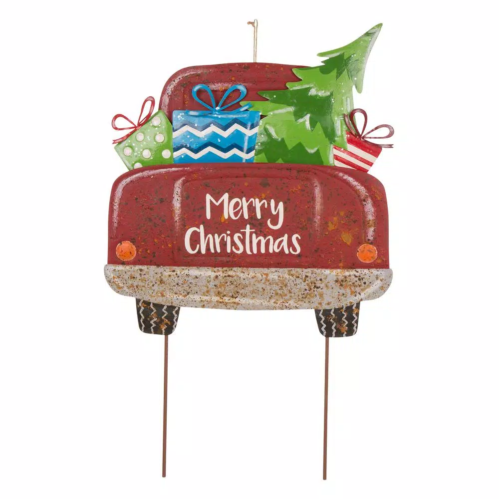 Glitzhome 31.89 In. H Rusty Metal Christmas Truck Yard Stake Or Standing Decor Or Wall Decor 3 Glitzhome 31.89 In. H Rusty Metal Christmas Truck Yard Stake Or Standing Decor Or Wall Decor